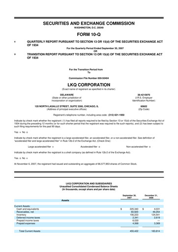 Thumbnail LKQ Corporation 10-Q Quarterly Report FY 