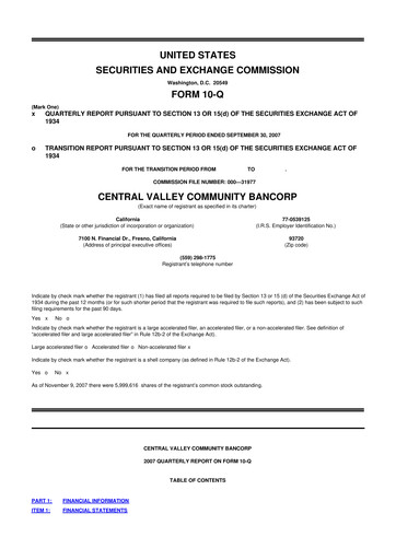 Thumbnail Community West Bancshares 10-Q Quarterly Report FY 