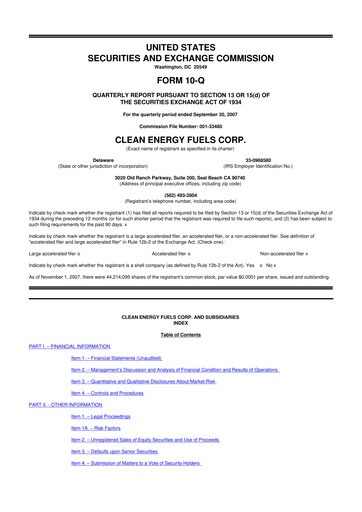 Miniature Clean Energy Fuels 10-Q Rapport trimestriel  