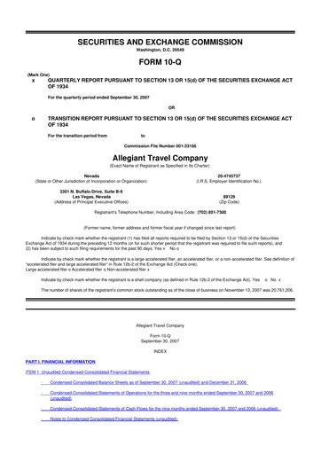 Thumbnail Allegiant Travel Company 10-Q Quarterly Report FY 
