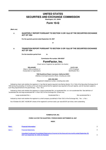 Thumbnail FormFactor 10-Q Quarterly Report FY 