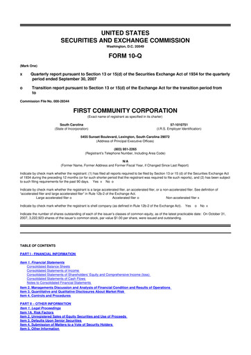 Thumbnail First Community Corporation 10-Q Quarterly Report FY 