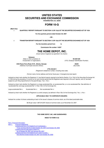 Thumbnail Home Depot 10-Q Quarterly Report FY 