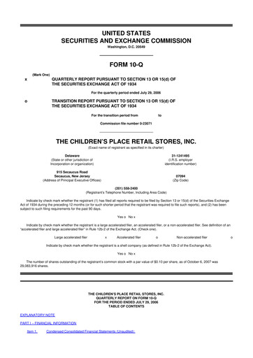 Thumbnail The Children's Place
 10-Q Quarterly Report FY 