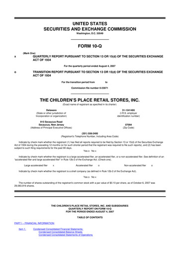 Thumbnail The Children's Place
 10-Q Quarterly Report FY 