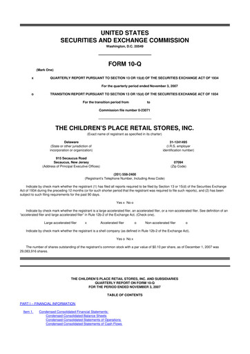 Thumbnail The Children's Place
 10-Q Quarterly Report FY 