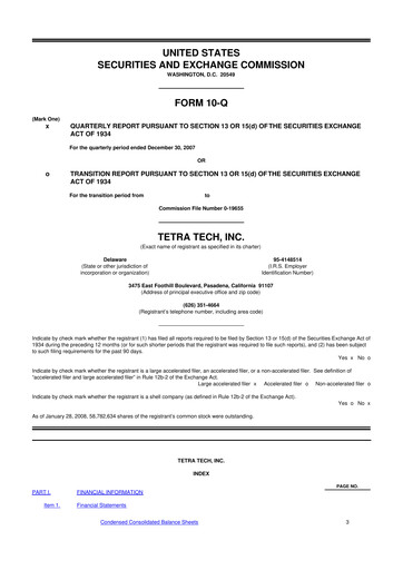 Thumbnail Tetra Tech
 10-Q Quarterly Report FY 