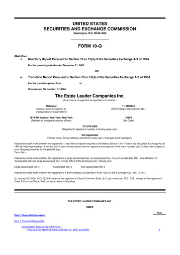 Thumbnail Estee Lauder 10-Q Quarterly Report FY 