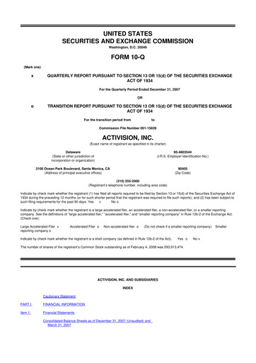 Thumbnail Activision Blizzard 10-Q Quarterly Report FY 