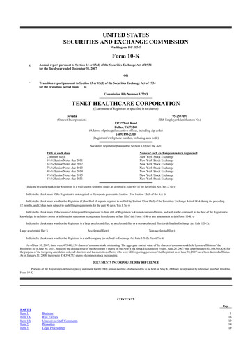 Thumbnail Tenet Healthcare 10-K Annual Report 