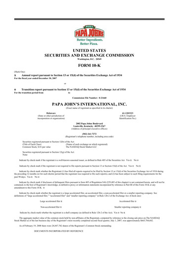 Thumbnail Papa John's Pizza
 10-K Annual Report 