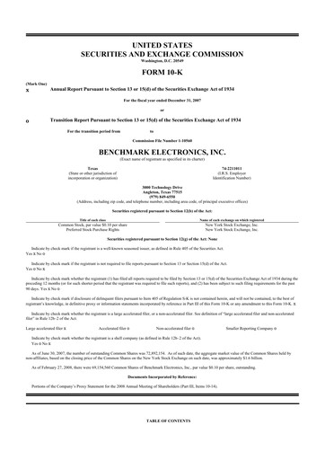 Thumbnail Benchmark Electronics
 10-K Annual Report 