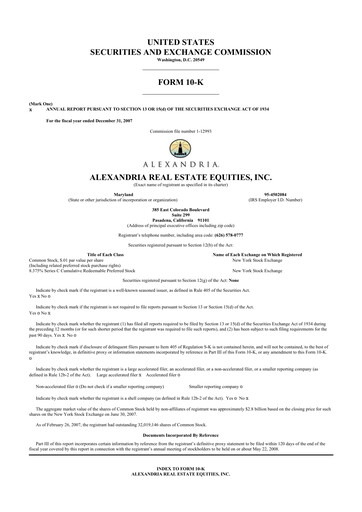 Thumbnail Alexandria Real Estate Equities
 10-K Annual Report 