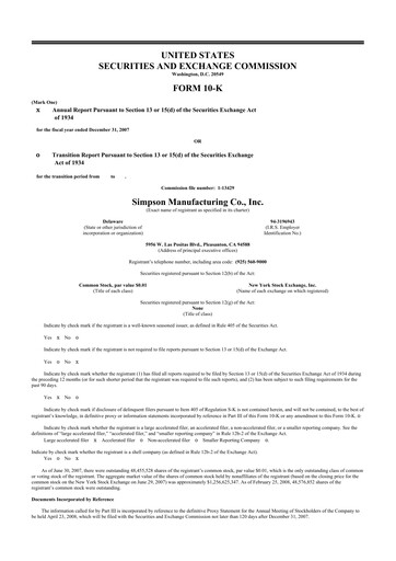 Thumbnail Simpson Manufacturing Company
 10-K Annual Report 