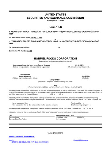 Thumbnail Hormel Foods 10-Q Quarterly Report FY 