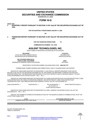 Thumbnail Agilent Technologies 10-Q Quarterly Report FY 