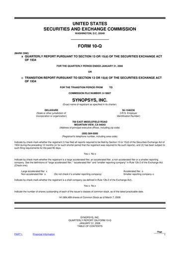 Thumbnail Synopsys 10-Q Quarterly Report FY 