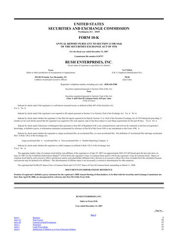 Thumbnail Rush Enterprises
 10-K Annual Report 