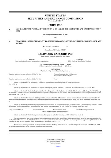 Thumbnail Landmark Bancorp 10-K Annual Report 