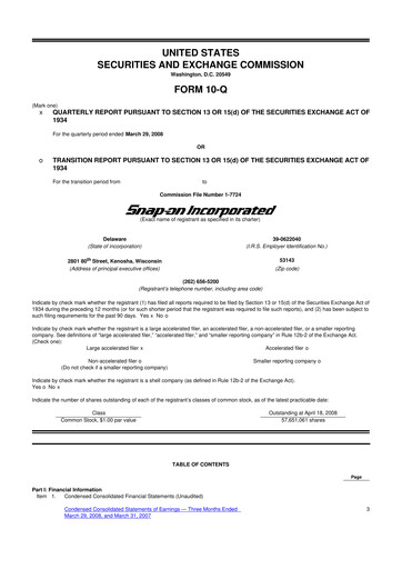 Thumbnail Snap-on 10-Q Quarterly Report FY 