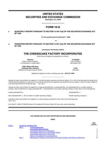 Thumbnail The Cheesecake Factory
 10-Q Quarterly Report FY 