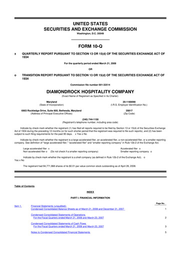 Thumbnail Diamondrock Hospitality Company 10-Q Quarterly Report FY 