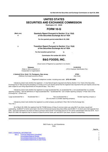 Miniature B&G Foods

 10-Q Rapport trimestriel  