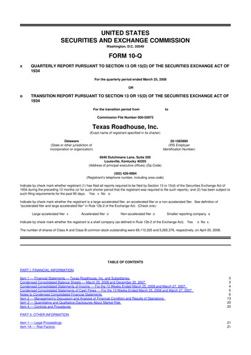 Thumbnail Texas Roadhouse
 10-Q Quarterly Report FY 