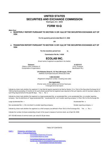 Thumbnail Ecolab 10-Q Quarterly Report FY 