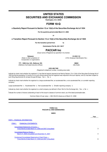 Thumbnail Paccar 10-Q Quarterly Report FY 