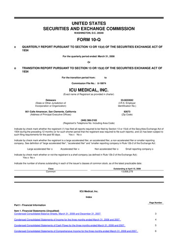 Miniature ICU Medical
 10-Q Rapport trimestriel  