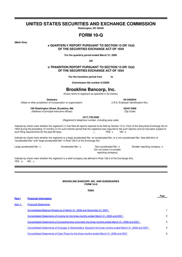 Thumbnail Brookline Bancorp 10-Q Quarterly Report FY 