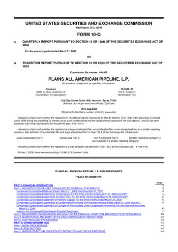 Thumbnail Plains All American Pipeline 10-Q Quarterly Report FY 