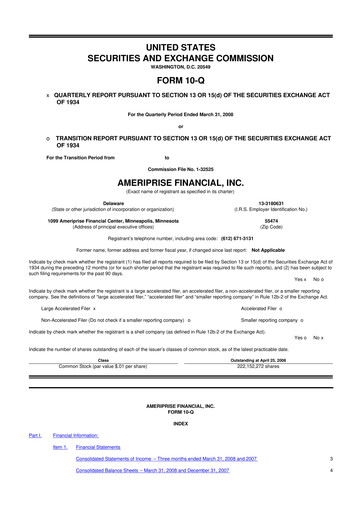 Thumbnail Ameriprise Financial
 10-Q Quarterly Report FY 