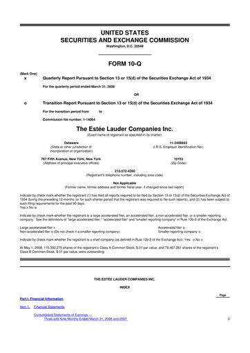 Thumbnail Estee Lauder 10-Q Quarterly Report FY 