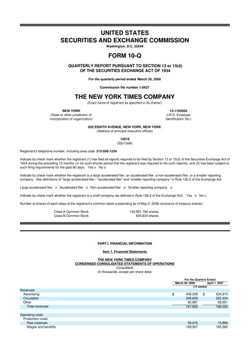 Thumbnail New York Times 10-Q Quarterly Report FY 
