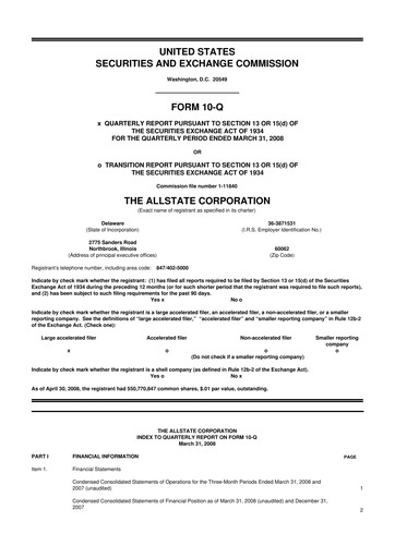 Thumbnail Allstate 10-Q Quarterly Report FY 