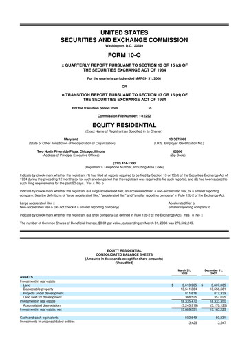 Thumbnail Equity Residential
 10-Q Quarterly Report FY 
