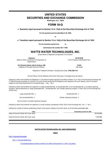 Thumbnail Watts Water Technologies
 10-Q Quarterly Report FY 
