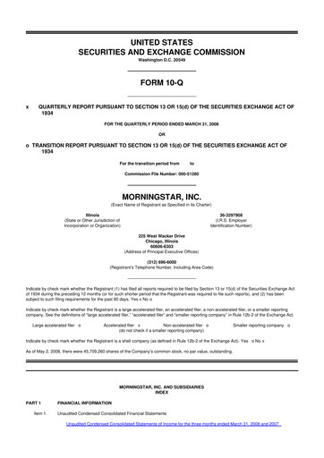 Thumbnail Morningstar
 10-Q Quarterly Report FY 