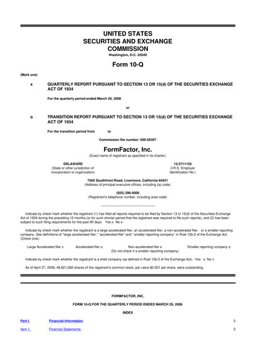 Thumbnail FormFactor 10-Q Quarterly Report FY 