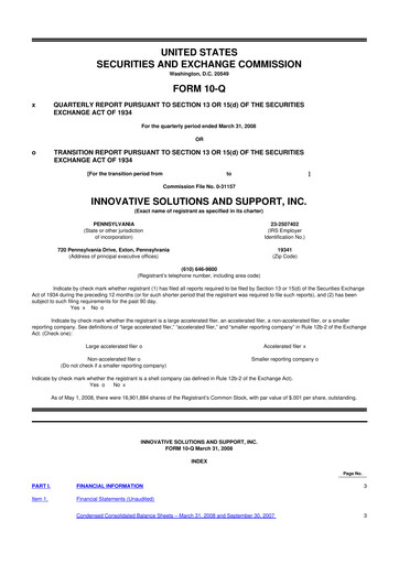 Miniature Innovative Solutions and Support 10-Q Rapport trimestriel  