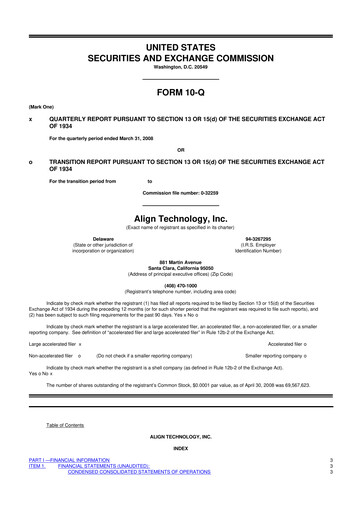 Miniature Align Technology
 10-Q Rapport trimestriel  