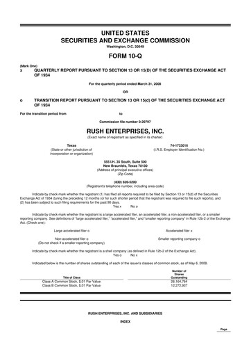Thumbnail Rush Enterprises
 10-Q Quarterly Report FY 