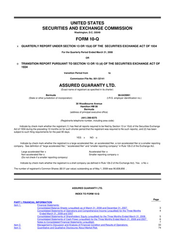 Miniature Assured Guaranty 10-Q Rapport trimestriel  