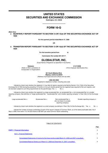 Thumbnail Globalstar
 10-Q Quarterly Report FY 
