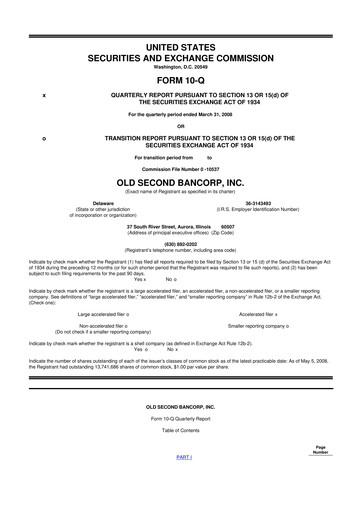 Vorschaubild Old Second Bancorp 10-Q Quartalsbericht  
