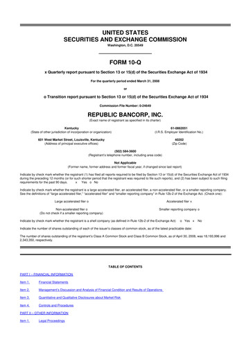 Thumbnail Republic Bank 10-Q Quarterly Report FY 