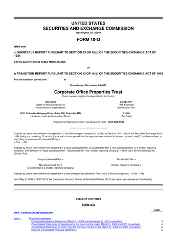 Miniature COPT Defense Properties 10-Q Rapport trimestriel  