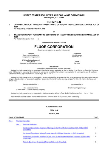 Thumbnail Fluor Corporation
 10-Q Quarterly Report FY 